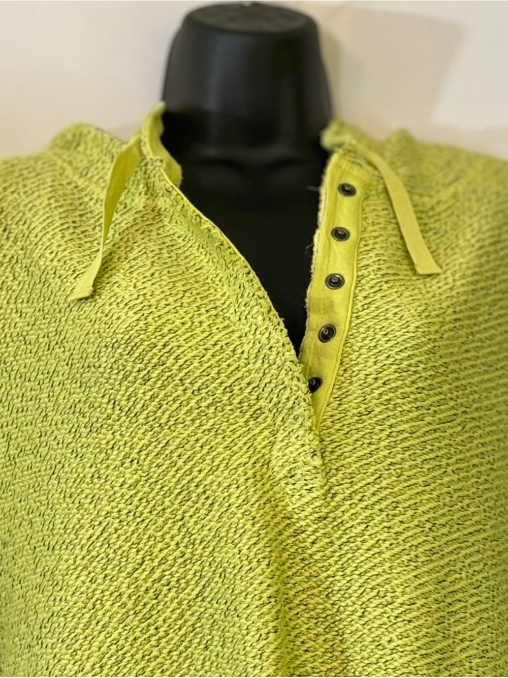 Soft Surroundings Lime Green Textured Henley Hoodie
